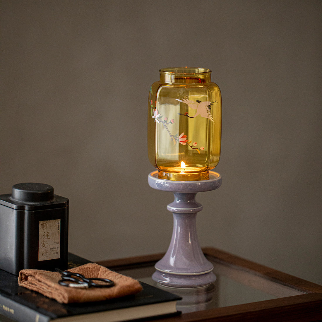 zensoullab Chinese Style Aromatherapy Candle Glass Candle Holder Lamp Zen Tea Room Atmosphere Lamp Home Floor Candle Lamp Decorative Ornament