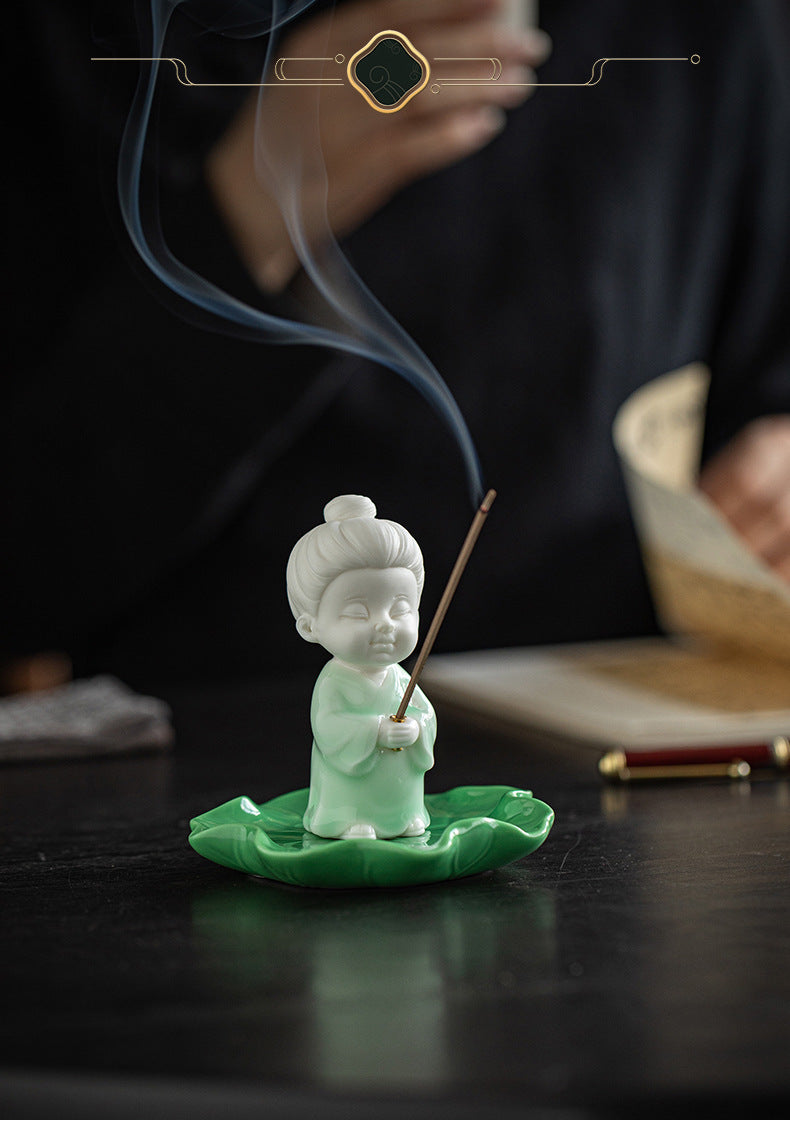 zensoullab Chinese Style Celadon Small Taoist Incense Holder Incense Stand Home Indoor Sandalwood Agarwood Incense Burner Zen Tea Room Incense Burner Incense Holder