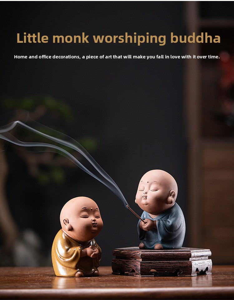 zensoullab Creative Ceramic Cute Little Monk Incense Desktop Ornament Home Incense Holder Incense Burner Incense Tray