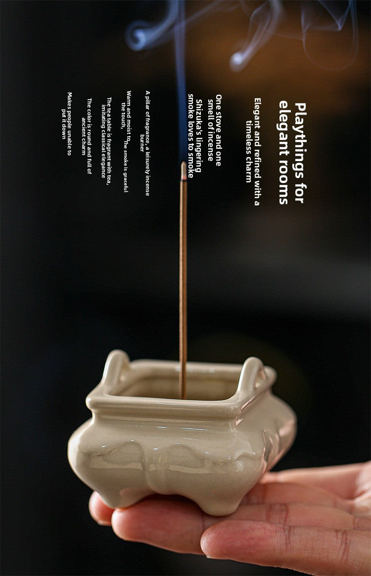 zensoullab Chinese Style Ceramic Incense Burner Tea Room Home Use Offering Four-Legged Incense Burner Portable Desktop Incense Holder Incense Ceremony Zen Ornament