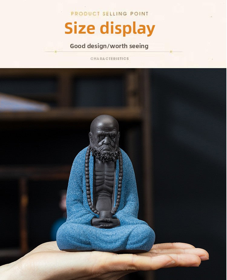 zensoullab Premium Purple Clay Bodhidharma Buddha Statue Handmade Ornament Ceramic Craft Chinese Style Living Room Tea Room Desktop Decoration Soft Furnishing