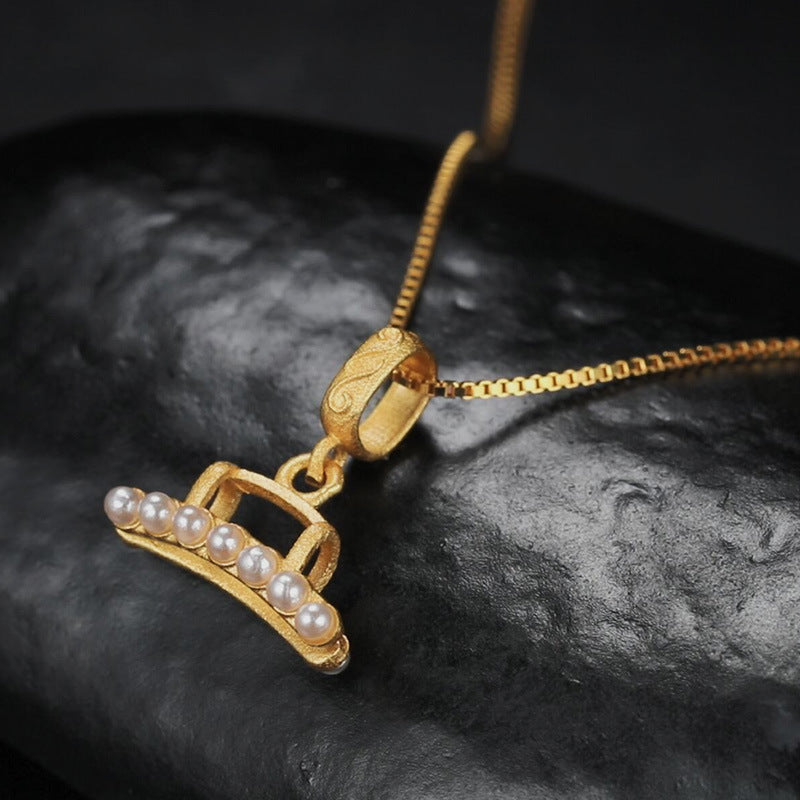 zensoullab Hot Sale S925 Sterling Silver Ancient Gold Inlaid Dopamine Freshwater Pearl Necklace for Women Niche High-end Feel