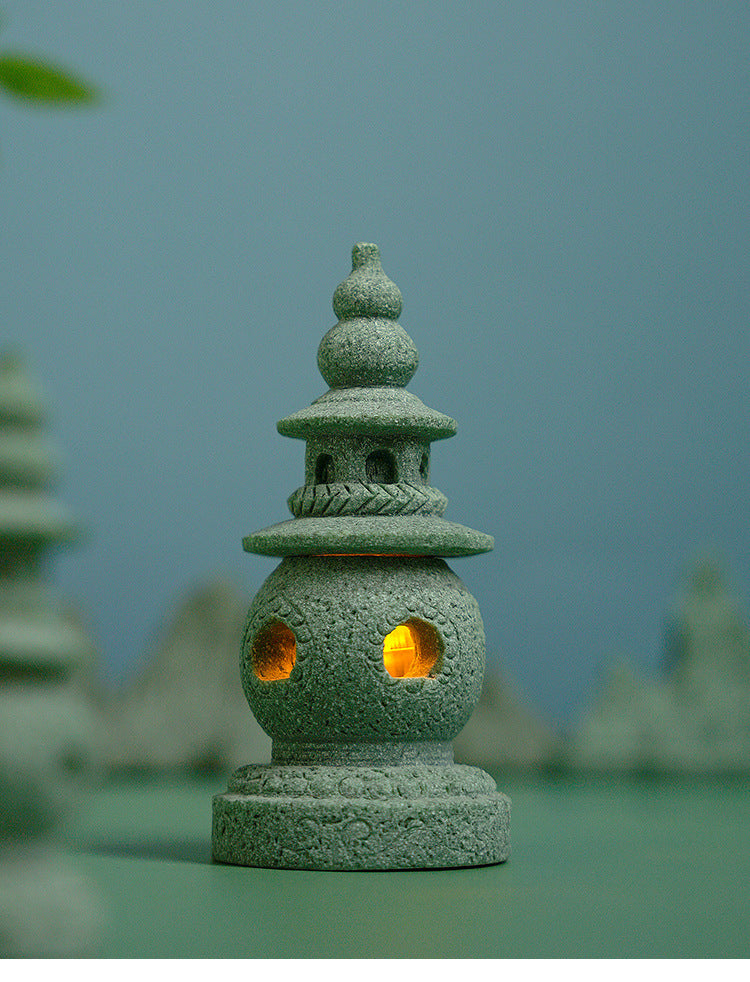 zensoullab Three Pools of Moonlight Small Stone Tower Chinese Style Palace Lantern Antique-Style Ornament Fish Tank Landscaping Micro Landscape Rockery Bonsai Small Decoration