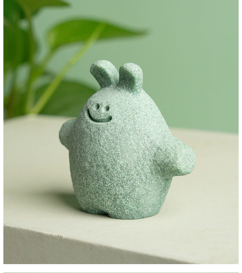 zensoullab Green Sandstone Tea Pet Ornament Micro Landscape Decoration Fish Tank Desktop Stress Relief Healing Decor Creative Cute Small Ornament