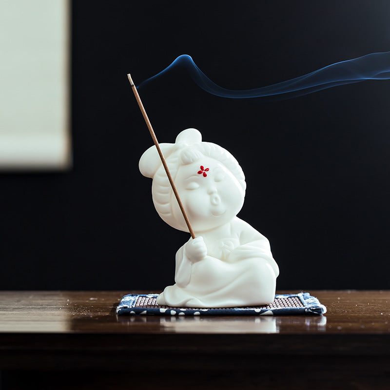 zensoullab Chinese Style Ceramic Lady Incense Holder Incense Stand Incense Burner Incense Stick Sandalwood Home Aromatherapy Burner Creative Home Decor Ornament