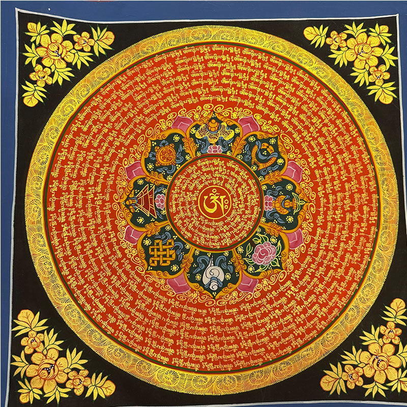 zensoullab Nepal Scripture Mandala Hand-painted Thangka Tibetan Hand-painted Six-syllable Mantra Thangka Living Room Entrance Hallway Decorative Painting