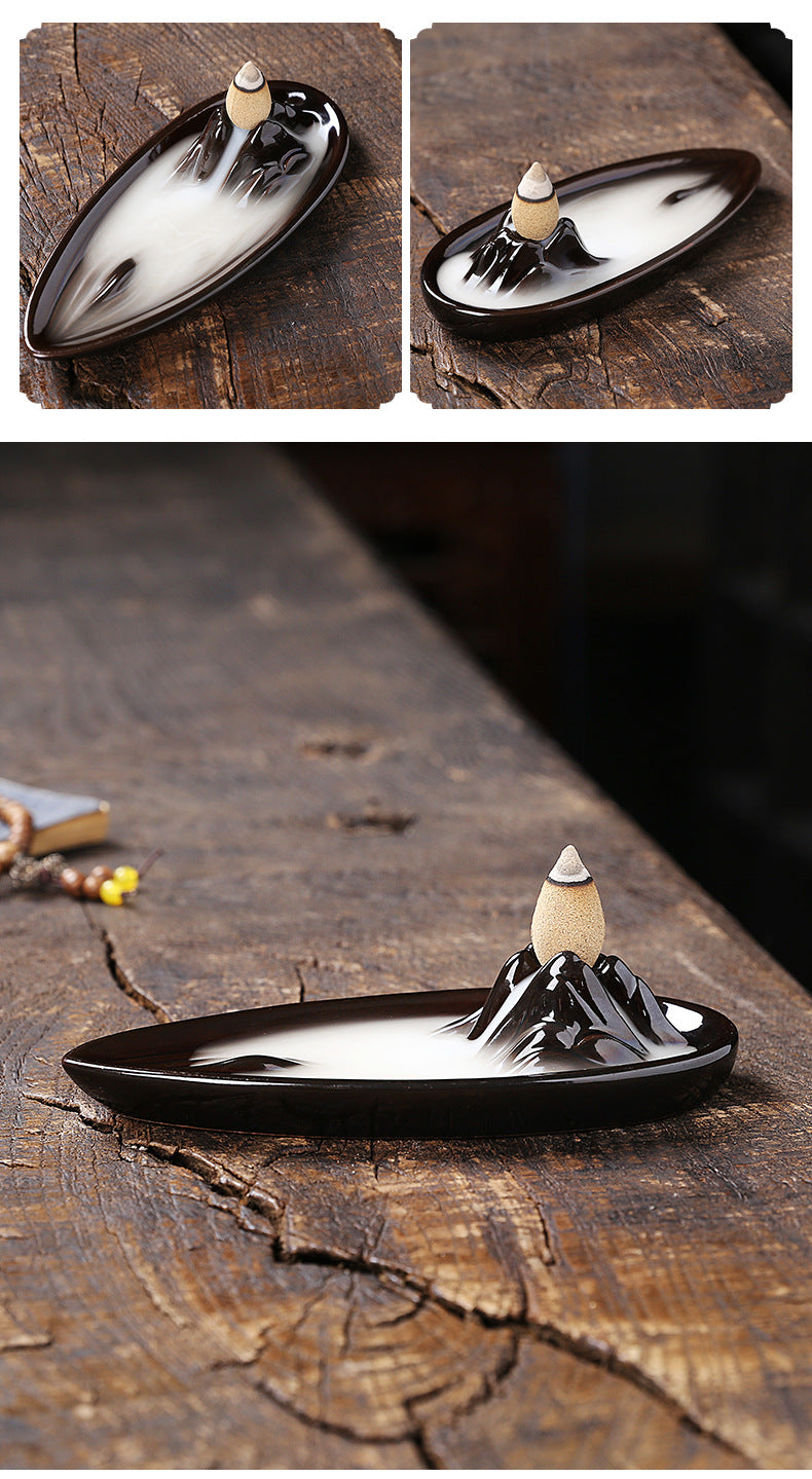 zensoullab Ceramic Mountain Water Backflow Incense Burner Creative Backflow Incense Burner Ornament