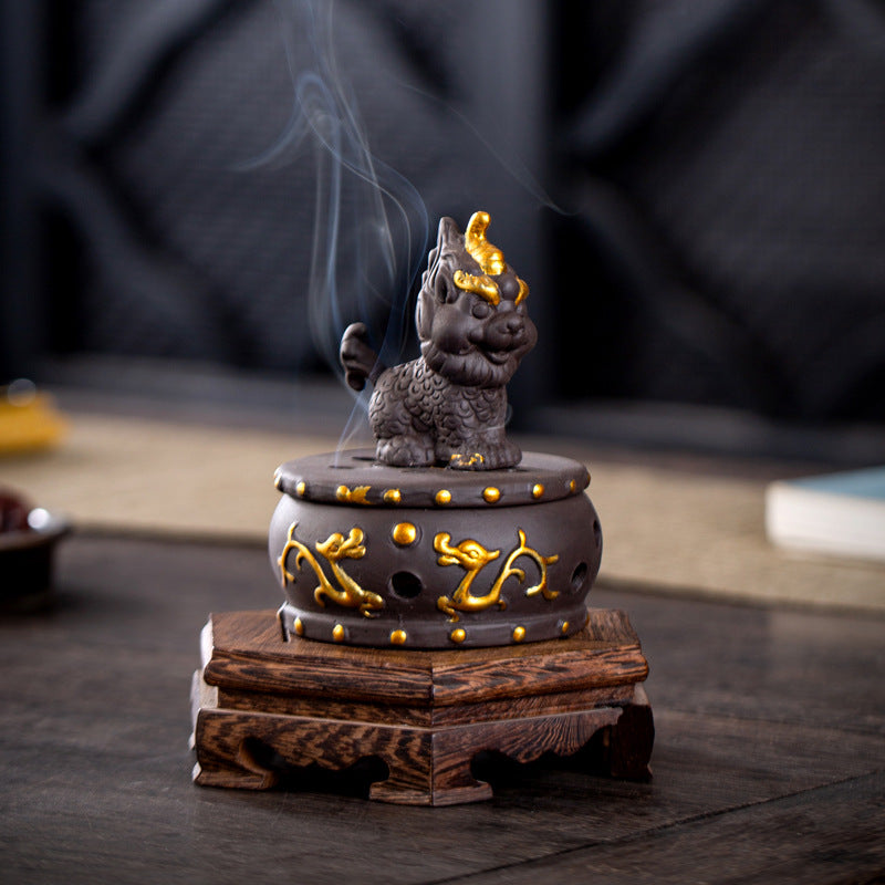 zensoullab Kirin Incense Burner Purple Clay Creative Aromatherapy Burner Home Indoor Incense Ceremony Agarwood Sandalwood Burner Cultural Astronaut Ornament