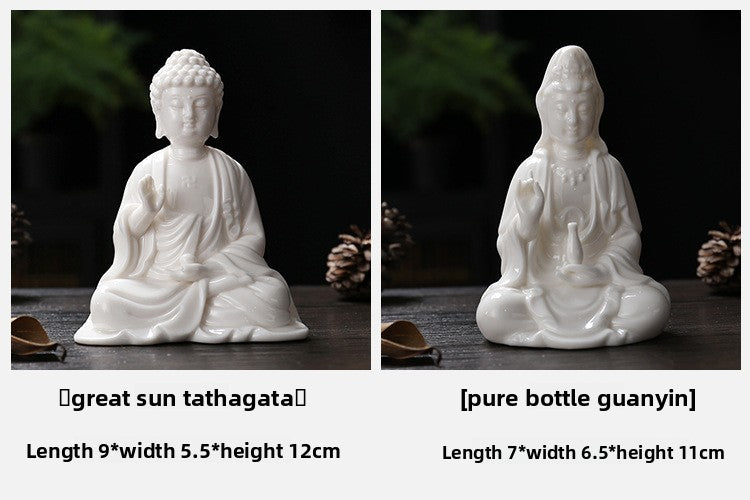 zensoullab Premium White Porcelain Handmade Buddha Statue Tathagata Buddha Ornament Ceramic Guanyin Bodhisattva Living Room Buddha Hall Car Mount Decoration