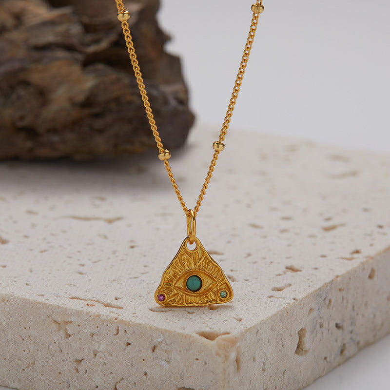 zensoullab S925 Sterling Silver Natural Turquoise Gemstone Necklace for Women Versatile Design Demon Eye Pendant Choker