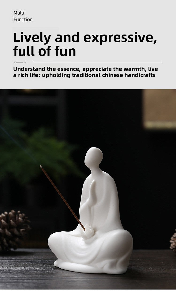 zensoullab Zen Ceramic Formless Buddha Entrance Study Creative Ornament White Porcelain Little Monk Incense Holder Tea Table Living Room Creative Ornament