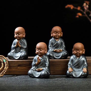 zensoullab Premium Yixing Zisha Little Monk Tea Pet Tea Tray Kung Fu Tea Set Accessories Ceramic Zen Little Sha Mu Figurine