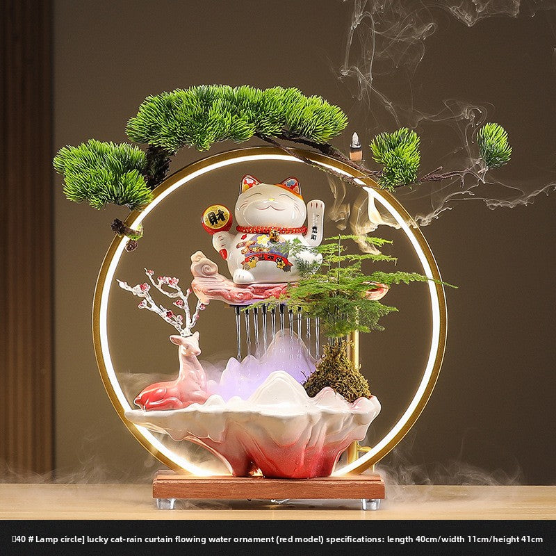 zensoullab Lucky Cat Flowing Water Wealth-Attracting Ornament Circulating Water Living Room Desktop Decoration