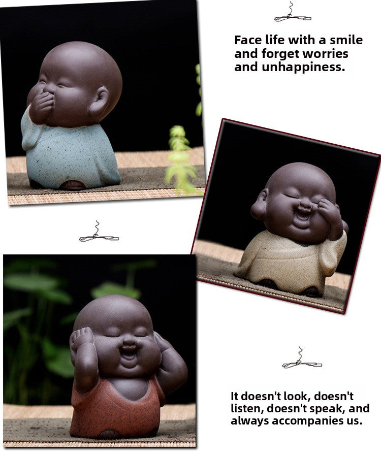 zensoullab Creative Boutique Purple Clay Three Little Monk Tea Play Tea Pet Ornament Ceramic Zen Little Novice Figure Home Decor