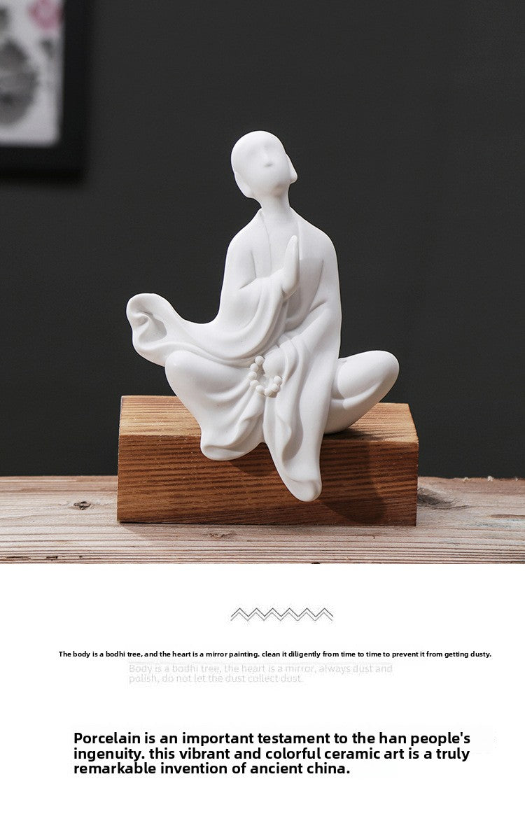 zensoullab Zen Ceramic Formless Buddha Handmade White Porcelain Little Monk Figurine Home Living Room Tea Ceremony Chinese Decor Ornament