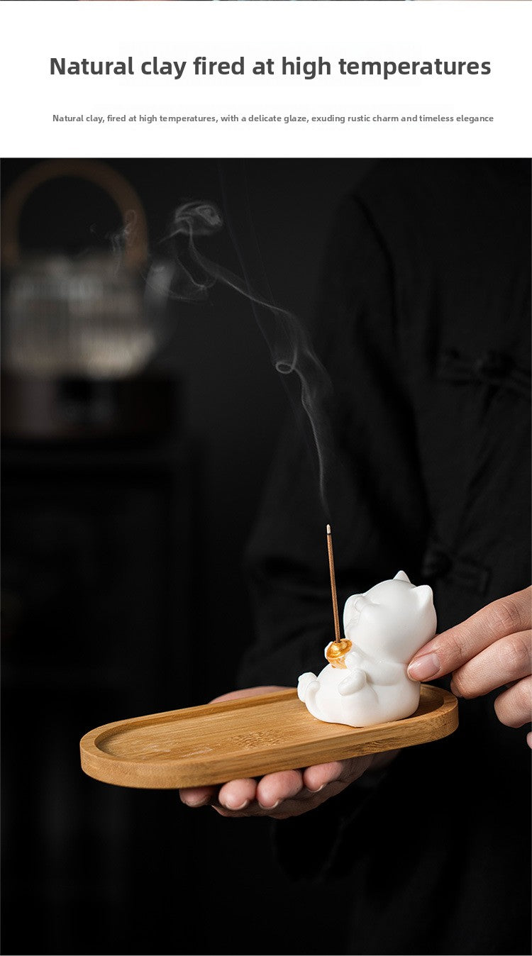 zensoullab Cute Forbidden City Kitten Ceramic Incense Holder Aromatherapy Burner Ornament Soft Healing Tea Table Tea Pet Indoor Incense Burner
