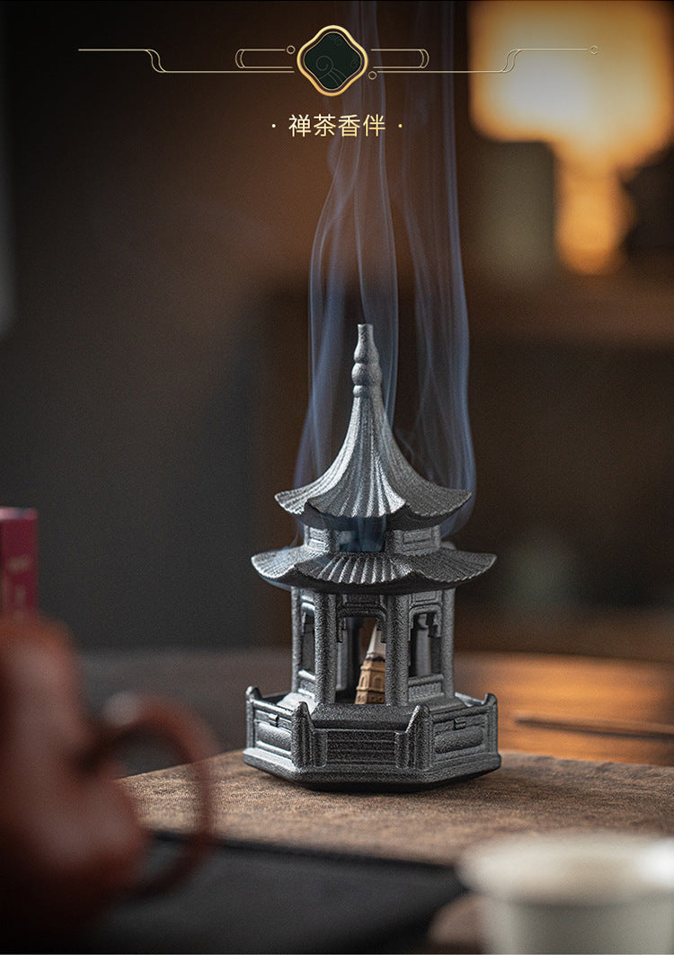 Zensoullab Creative Ceramic Hexagonal Pavilion Tower Incense Burner Home Indoor Incense Burner Zen Tea Room Incense Box Decoration the Machine of Incensing