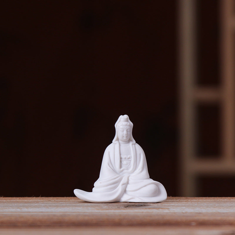 zensoullab Premium Handmade Ceramic Figure Bonsai Fish Tank Decoration White Porcelain Tathagata Little Monk Chinese Style Mini Small Ornament