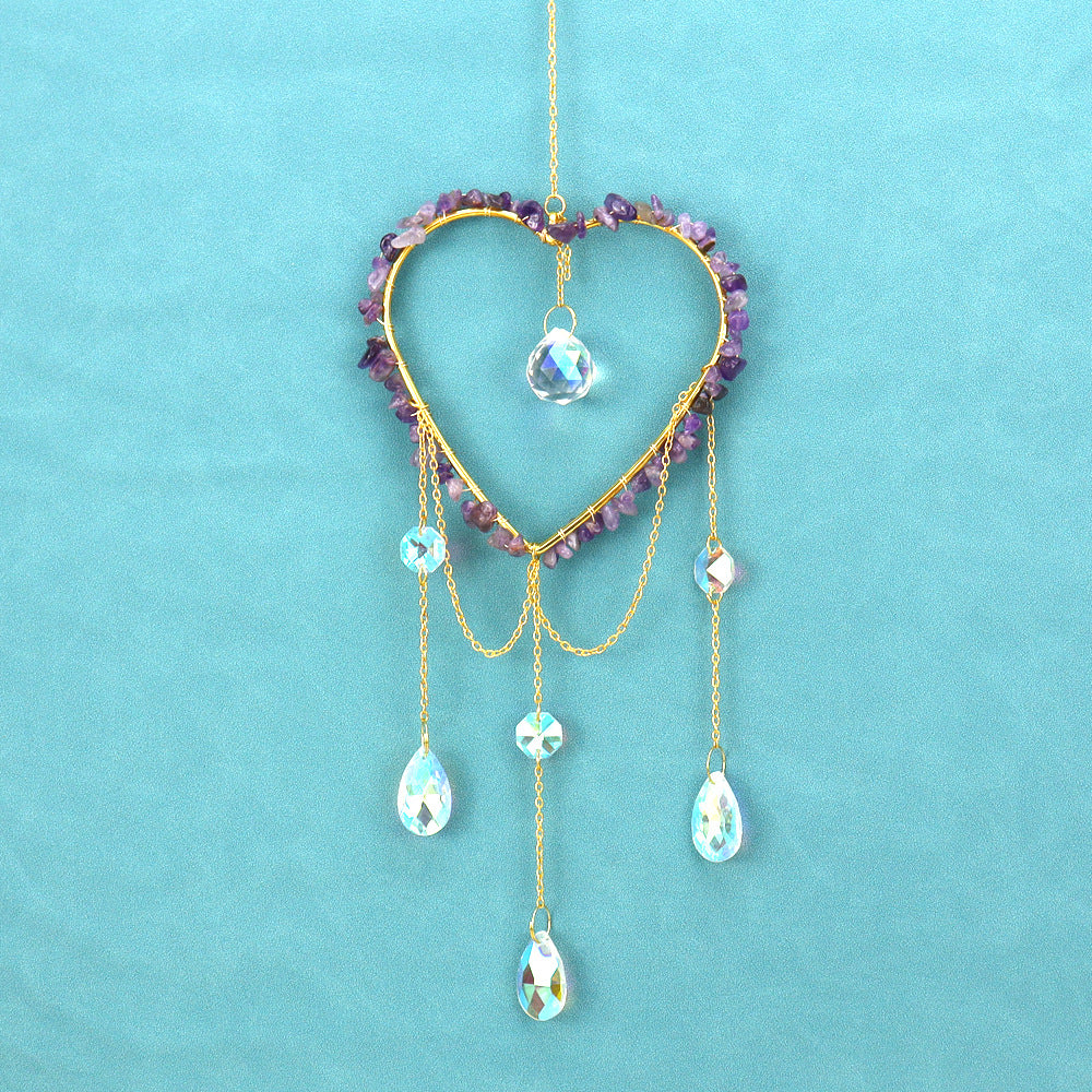 zensoullab Natural Raw Stone Crystal Wind Chime Sun Catcher Heart Hanging Holiday Home Decoration