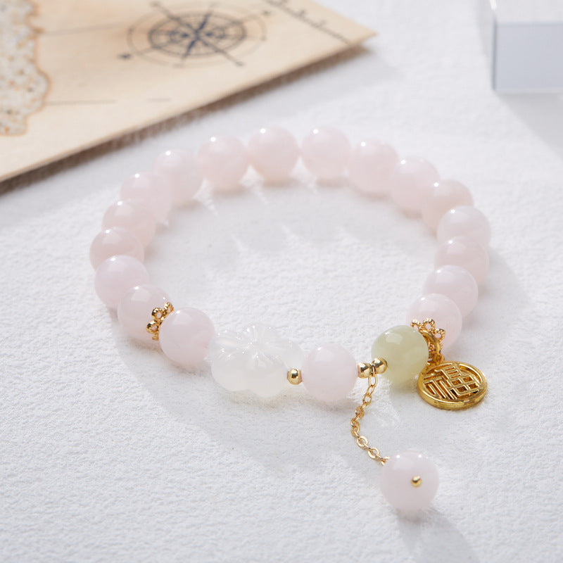 Zensoullab Original Pink Crystal Bracelet Female Peach Blossom Blossoming Pink Girl Crystal Bracelet New Chinese Ancient Style Blessing Card Bracelet