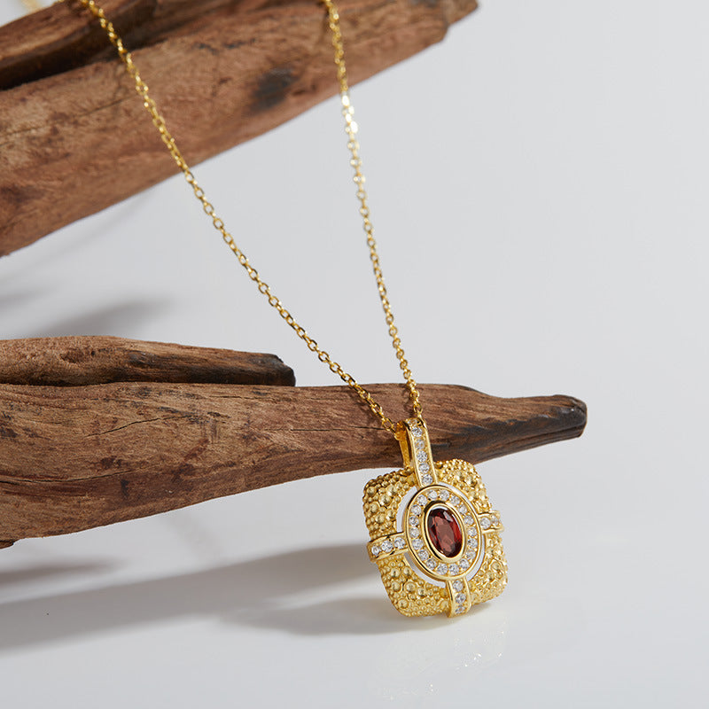 zensoullab Niche Personality Design Colorful Gemstone Necklace for Women S925 Sterling Silver Natural Garnet Gemstone Pendant Light Luxury High-end Feel