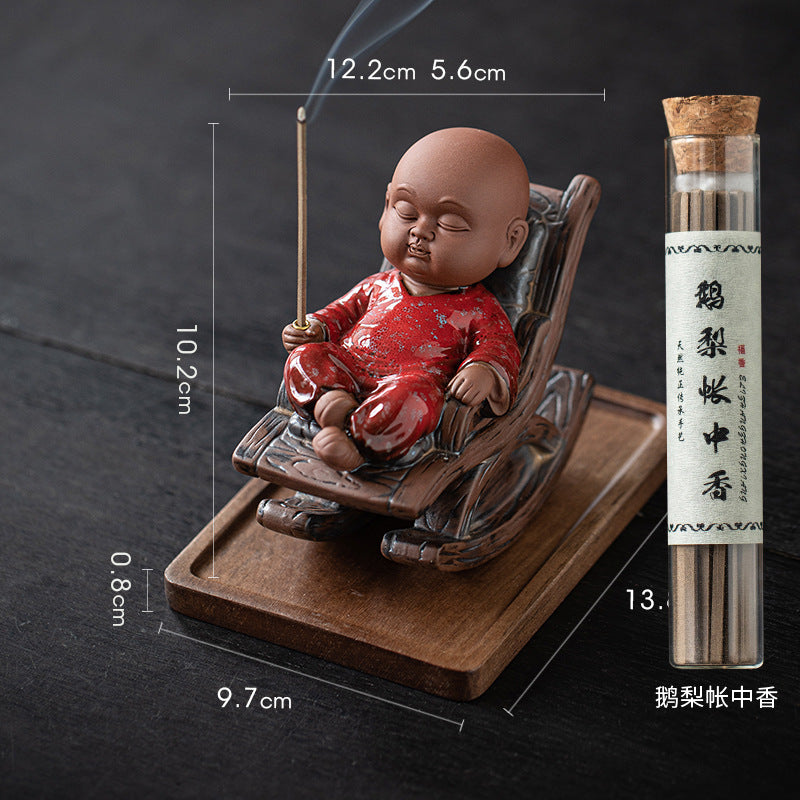 zensoullab Rocking Chair Little Monk Incense Burner Creative Incense Holder Zen Tea Room Aromatherapy Burner Ornament Incense Holder Craft