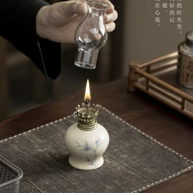 zensoullab Glass Butter Lamp Eternal Light Offering Lamp Household Oil Lamp Creative Ornament Ceramic Hand-painted Vegetable Oil Eco-friendly Night Light
