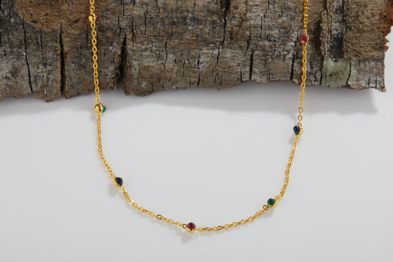 zensoullab Three-Color Natural Steel Jade Dopamine Necklace S925 Sterling Silver Starry Sky Clavicle Chain