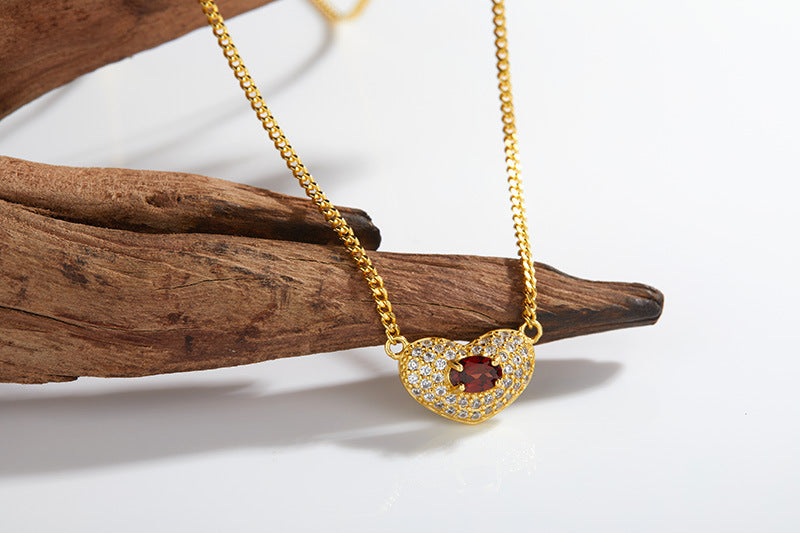 zensoullab High-End Heart-Shaped Gemstone Necklace for Women S925 Sterling Silver Natural Garnet Sapphire Heart Pendant Niche Non-Fading