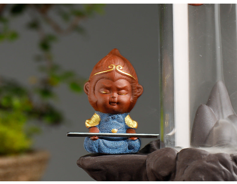 zensoullab Purple Clay Wukong Backflow Incense Burner Home Decor Creative Windproof Cover Sandalwood Incense Burner Craft Ornament