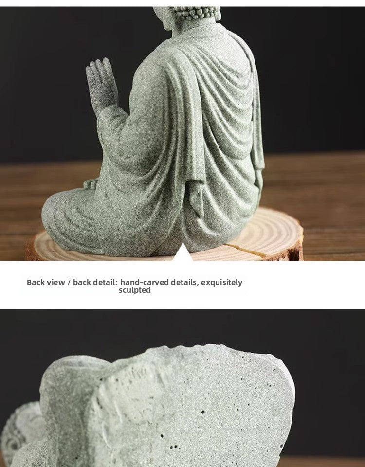 zensoullab Green Sandstone Buddha Statue Ornament Micro Landscape Fish Tank Landscaping Rockery Bonsai Living Room Zen Tea Tabletop Stone Small Sitting Buddha