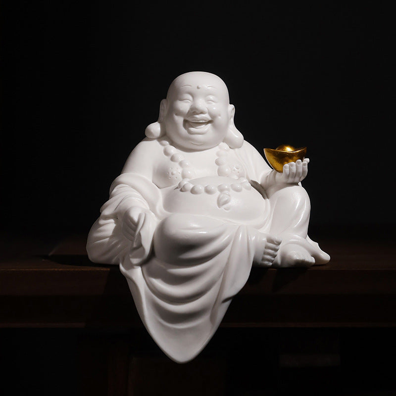zensoullab Zen Wealth-Attracting Ceramic Maitreya Buddha Figurine Laughing Buddha New Chinese Style Living Room Entrance Hall Curio Shelf Office Tea Room Decoration