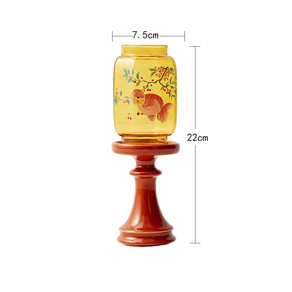 zensoullab Japanese Style Spring Returns to the Forbidden City Red Ming Qing Candle Holder Glass Chinese Style Ornament Candle Candle Holder Tea Room Atmosphere Light Ancient Style