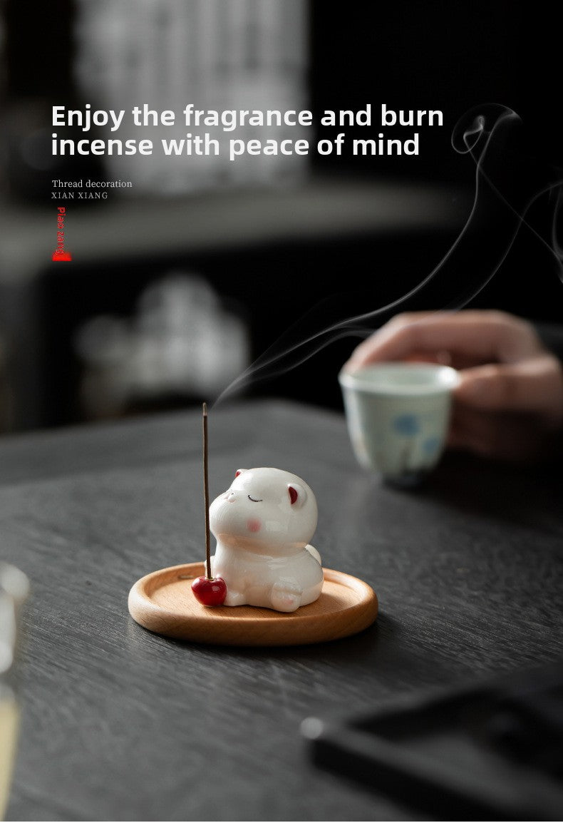 zensoullab Creative Ceramic Cute Little Cat Incense Holder Incense Tray Home Indoor Sandalwood Agarwood Incense Burner Incense Holder Ornament
