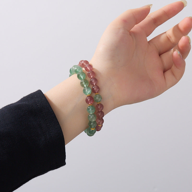 zensoullab Fresh Natural Green Strawberry Crystal Bracelet Good Luck Bead Single Circle Crystal Bracelet