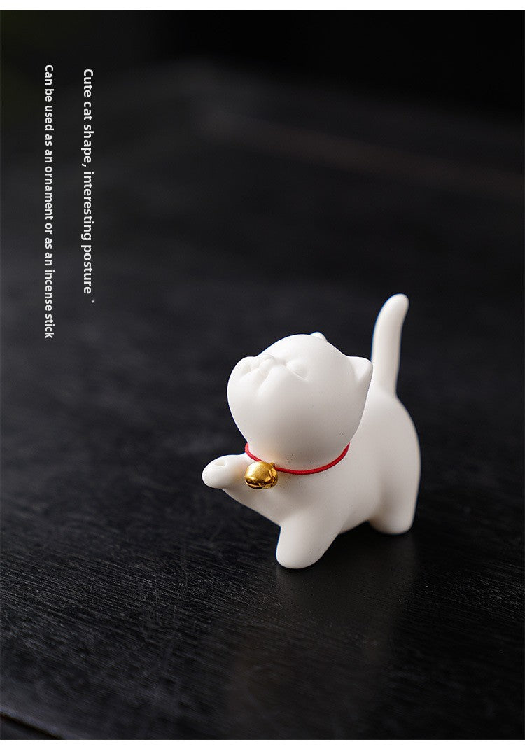 zensoullab Cute Forbidden City Kitten Ceramic Incense Holder Aromatherapy Burner Ornament Soft Healing Tea Table Tea Pet Indoor Incense Burner