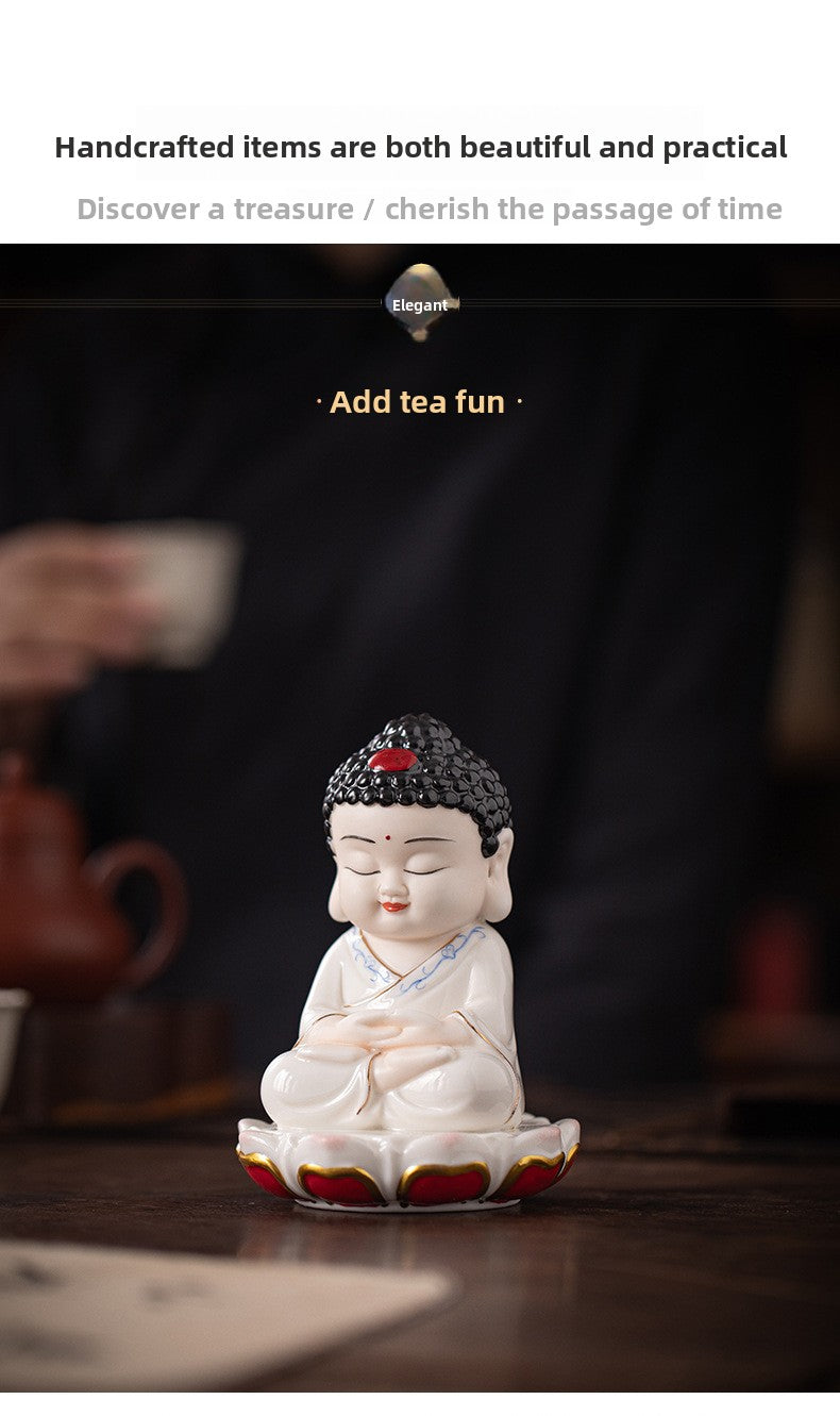 zensoullab Zen Style Chinese Ceramic Three Saints Buddha Guanyin Ksitigarbha Desktop Small Ornaments Creative Home Living Room Household Decorations