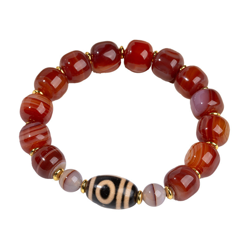 zensoullab Natural Sardonyx Dzi Bead Bracelet Fashionable Versatile Unisex Couple Style One-Line Pharmacist Single Circle Bracelet