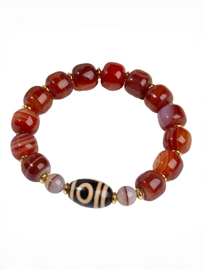 zensoullab Natural Sardonyx Dzi Bead Bracelet Fashionable Versatile Unisex Couple Style One-Line Pharmacist Single Circle Bracelet