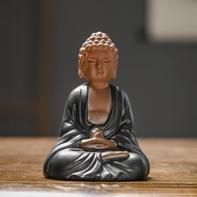 zensoullab Creative Purple Clay Little Buddha Tea Pet Tea Play Tea Tray Accessories Can Cultivate Zen Buddha Statue Ornament Ensure Safety Car Decoration
