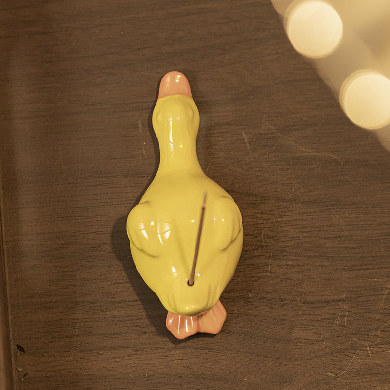 Zensoullab Creative Cartoon Little Duck Ceramic Decoration Soft and Adorable Cure Tea Ornaments Pen Holder Home Indoor Sandalwood Incense Stick Holder Incense Ceremony