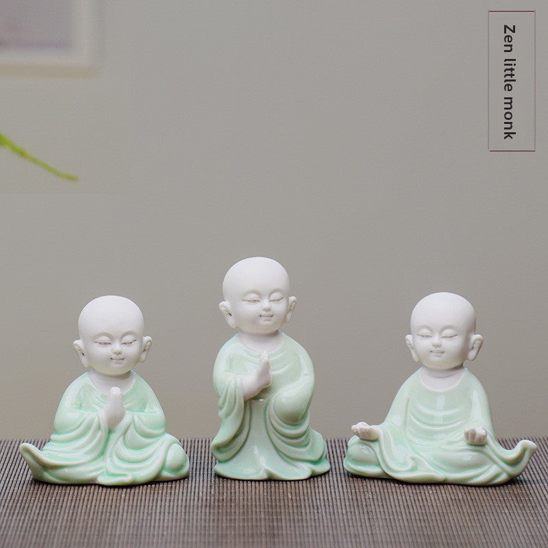 zensoullab Creative Boutique Ceramic Zen Character Little Monk Tea Pet Tea Tray Accessories Celadon Little Novice Home Decor Ornament