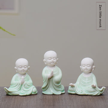 zensoullab Creative Boutique Ceramic Zen Character Little Monk Tea Pet Tea Tray Accessories Celadon Little Novice Home Decor Ornament