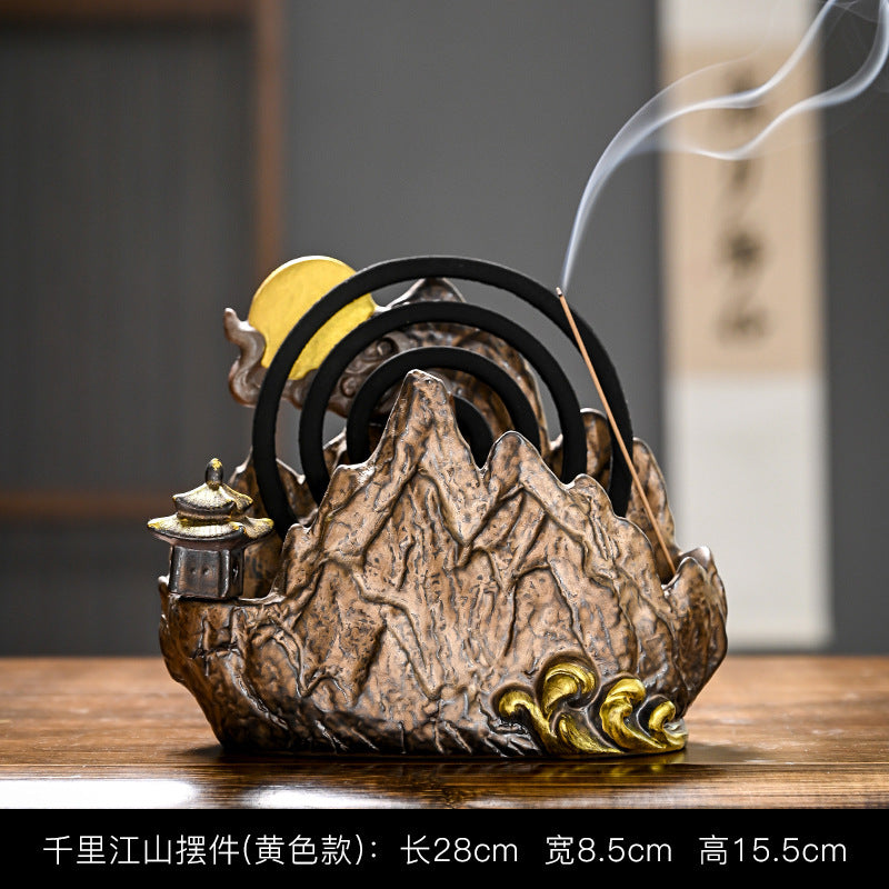 zensoullab Creative Ceramic Large Incense Burner Antique Style Home Indoor Incense Tea Ceremony Incense Holder Sandalwood Agarwood Mosquito Coil Burner