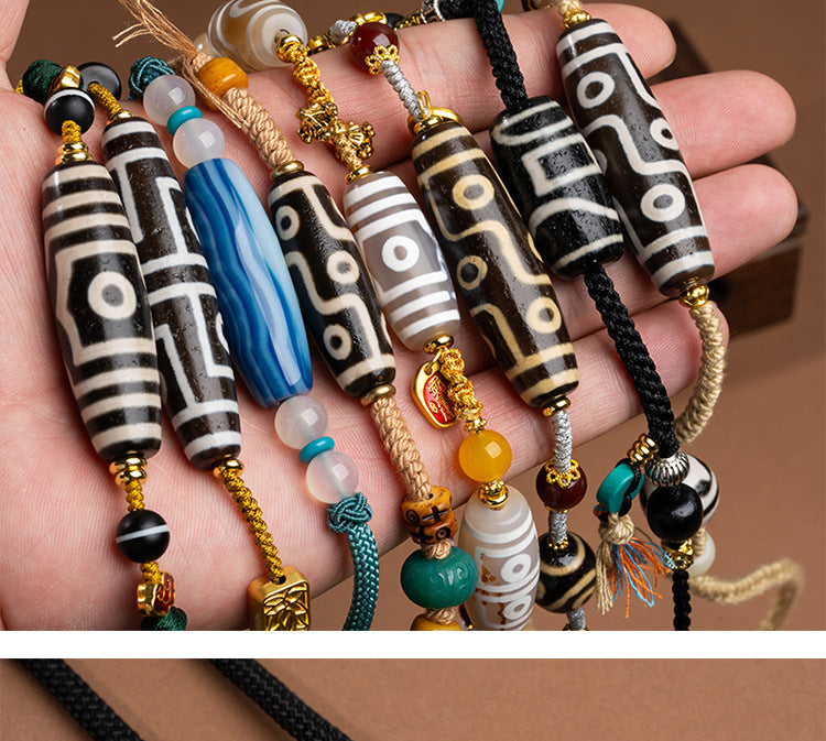 Zensoullab Natural Tibetan Lotus Master Three-Eye Multi-Totem Tibet Beads Necklace Agate Pendant Men's and Women's Woven Necklace in Stock