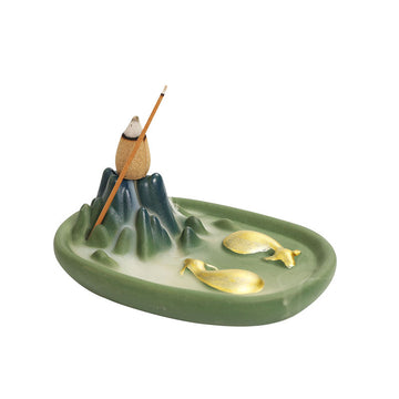 Zensoullab Qianli Jiangshan Line Incense Burner Ceramic Multi-Functional Dual-Purpose Ceramic Incense Burner Double Cow Backflow Smoke Incense Burner Ceramic Incense