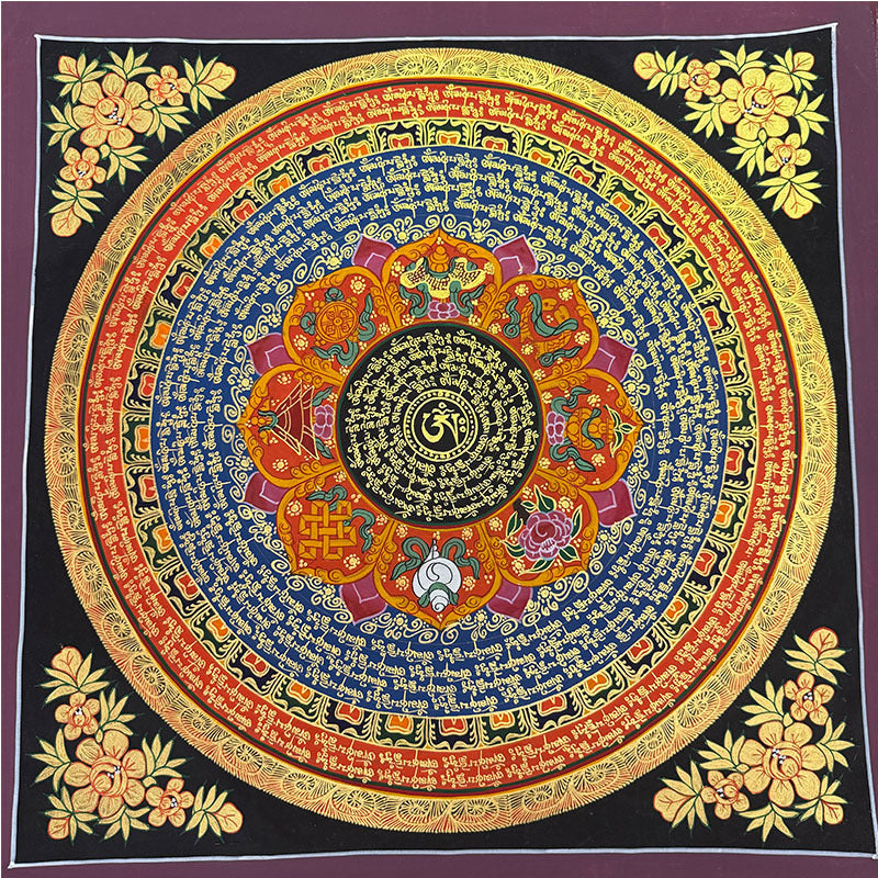 zensoullab Nepal Scripture Mandala Hand-painted Thangka Tibetan Hand-painted Six-syllable Mantra Thangka Living Room Entrance Hallway Decorative Painting