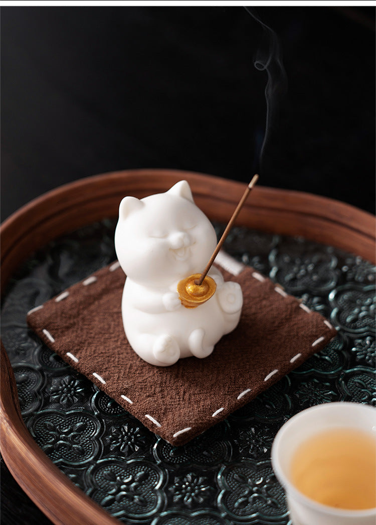 zensoullab Cute Forbidden City Kitten Ceramic Incense Holder Aromatherapy Burner Ornament Soft Healing Tea Table Tea Pet Indoor Incense Burner