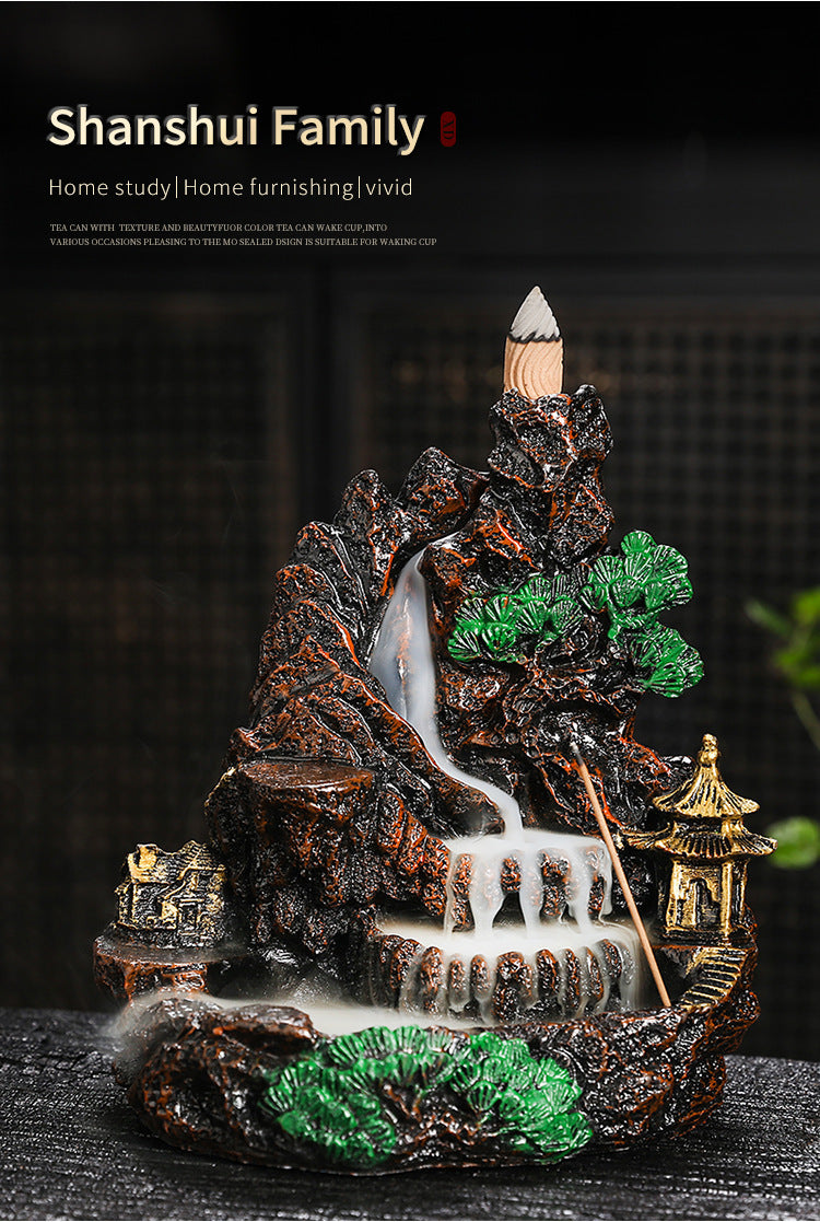 zensoullab Fake Mountain Water Flowing Wealth Ornament Home Desktop Resin Decoration Gift Housewarming Opening Living Room Wealth-Attracting Backflow Incense Burner