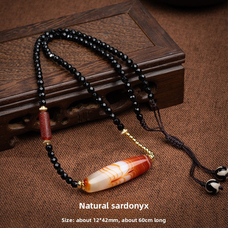 zensoullab Natural Tibetan Style Silk Wrapped Dzi Bead Necklace Red Meat High Oil Coating Agate Pendant Unisex Necklace In Stock